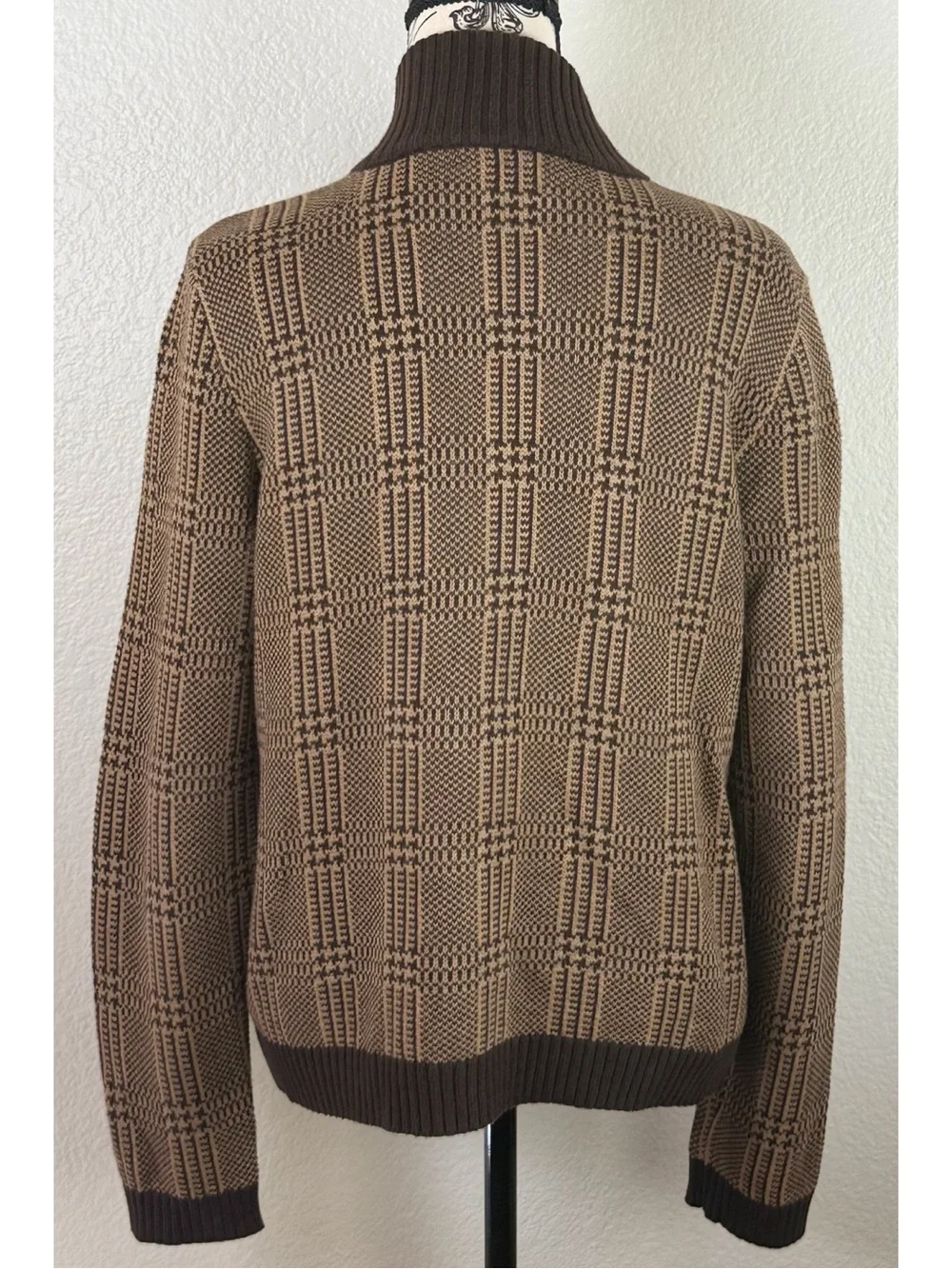 Lauren Ralph Lauren Houndstooth Plaid Knit Zip-Up Cardigan Jacket Large